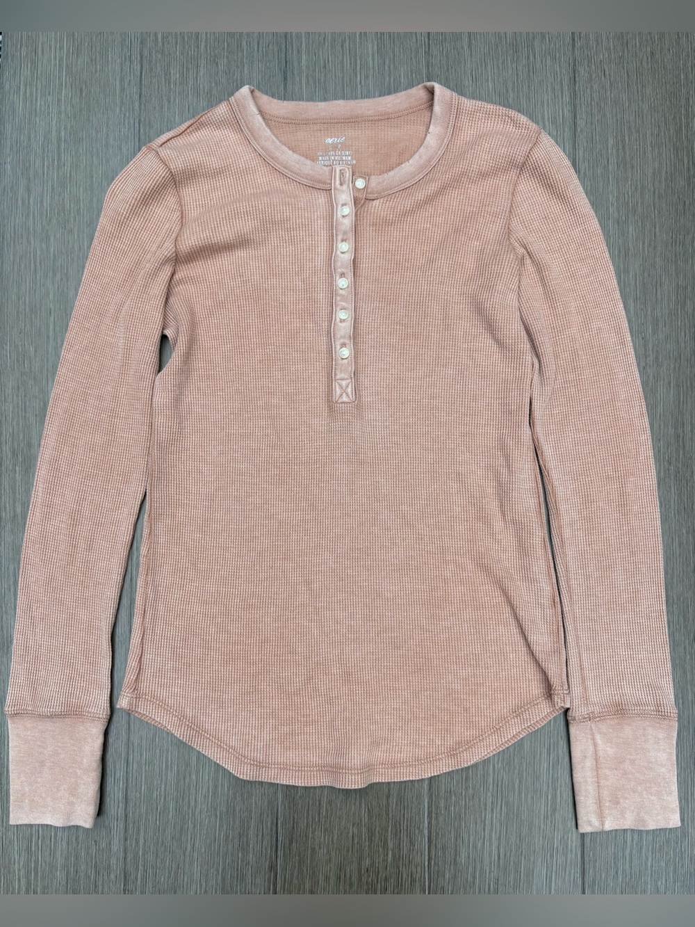 Aerie Waffle Henley Long Sleeve Slim Fit In Rusty Tan Size S